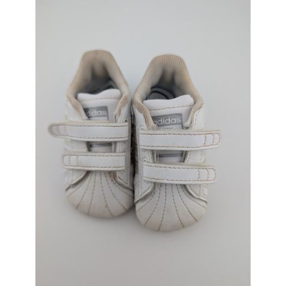 Adidas Baby Size 1k Superstar Crib Shoes Sneakers White Iridescent Silver 1 - Picture 3 of 8